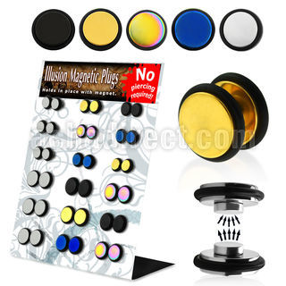 mgmpr3b display of steel anodized steel magnetic fake plugs