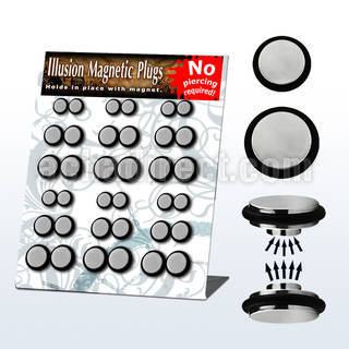 mgmpr4 display 18 plugs falsos magneticos acero brillo espejo anillos goma mayorista