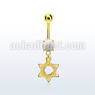 mgodsr piercing ombligo acero 316l pvd dorado opalo redondo colgante acero estrella david venta