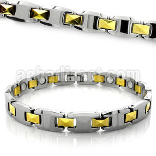 mgub7 polished tungsten wide h link bracelet w gold hinges