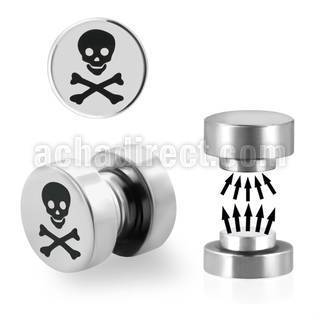 mip7 316l steel magnetic fake plug with skull bones logo
