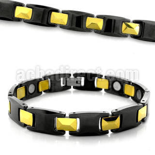 mkgub1 black tungsten h link bracelet w square gold links