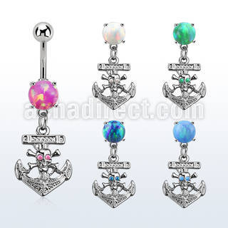 moop691 piercing ombligo acero 316l opalo redondo colgante ancla calavera opalos sinteticos como ojos venta