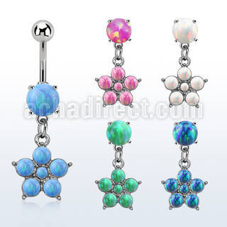 moopfl20 piercing ombligo acero 316l opalo redondo colgante flor 5 petalos opalos sinteticos venta