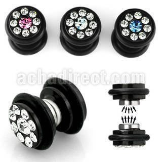 mpxkc anodized 316l steel magnetic fake plug with crystals