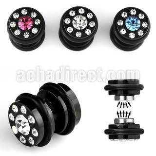 mpxkcg black anodized 316l steel magnetic fake plug w crystals