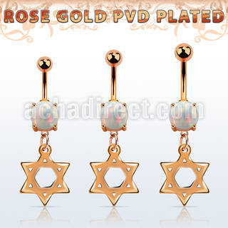 mrodsr piercing ombligo acero 316l pvd oro rosa opalo redondo colgante acero estrella david distribuidor
