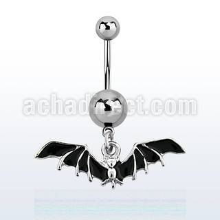 msd569 piercing ombligo acero quirurgico bolas acero liso 5 8mm murcielago negro colgado al por mayor