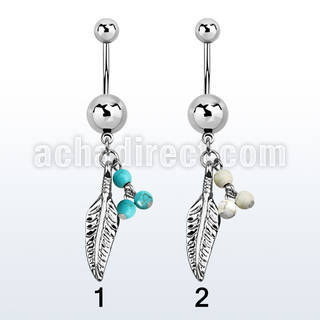 msd601b piercing ombligo acero quirurgico bolas acero liso 5 8mm pluma 3 bolas falsas turquesas 10mm mayorista