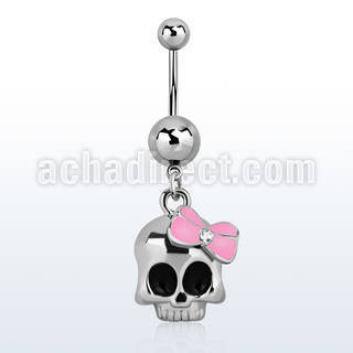 msd650 piercing ombligo acero quirurgico calavera brillo espejo lazo rosa cristal claro 10mm al por mayor