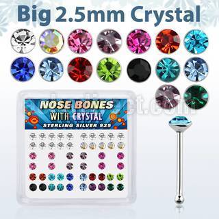nb19mx caja display piercing nariz hueso plata esterlina 925 0 6mm cristal grande 2 5mm al por mayor