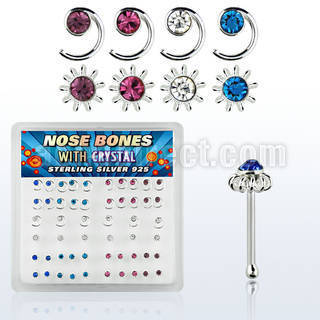 nbbxm2 caja display piercing nariz hueso plata esterlina 925 0 6mm espiral sol cristal redondo centro mayorista