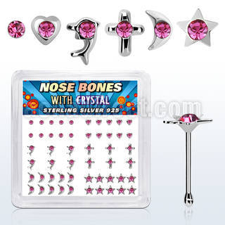 nbbxm4 caja display piercing nariz hueso plata esterlina 925 0 6mm formas cristal centro redondo rosa distribuidor