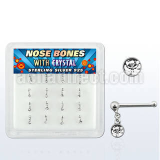 nbdc16 caja display 16 piercing nariz hueso plata esterlina 925 0 6mm bola cristal claro redondo colgado 1 5mm al por mayor