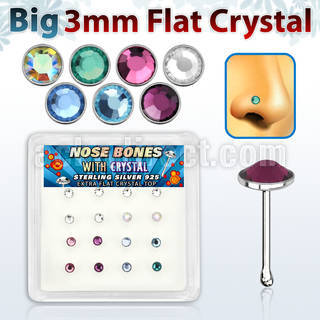 nbfb16m caja display 16 piercing nariz hueso plata esterlina 925 0 6mm cristal redondo extra plano 3mm al por mayor