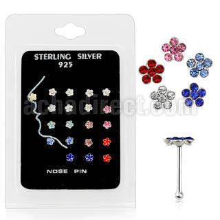 nbflpk caja display 20 piercing nariz hueso plata esterlina 925 0 6mm flor cristal 1mm distribuidor mayorista