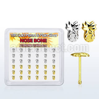 nbmpa36 caja display 36 piercing nariz hueso plata 925 0 6mm pina plata lisa oro 18 kts mayorista