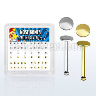 nbmx4 caja display piercing nariz hueso plata 925 0 6mm redonda 2mm 16 estan oro 18 kts al por mayor