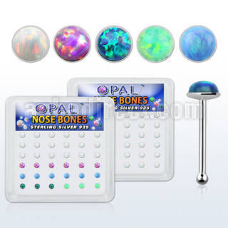 nbo25 caja 36 piercing nariz hueso plata 925 0 6mm opalos sinteticos redondos 2 5mm mayorista