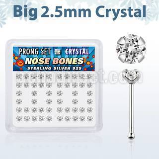 nbp19cx caja display piercing nariz hueso plata esterlina 925 0 6mm cristal claro 2 5mm distribuidor mayorista