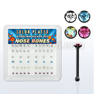 nbrbbxm caja display piercing nariz hueso plata esterlina 925 negro 0 6mm cristal redondo 1 5mm distribuidor mayorista