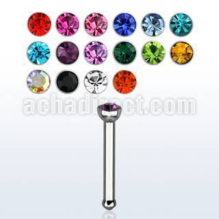 nbs20 316l steel nose bone with 2mm round crystal top