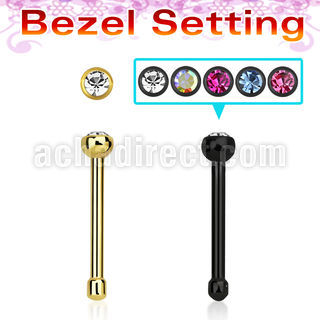 nbsbt20 anodized steel nose bone w round top w bezel set crystal