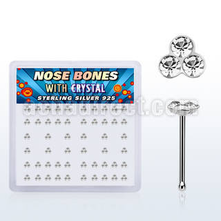 nbtrc caja display piercing nariz hueso plata esterlina 925 0 6mm cristal claro redondo triple 1mm al por mayor