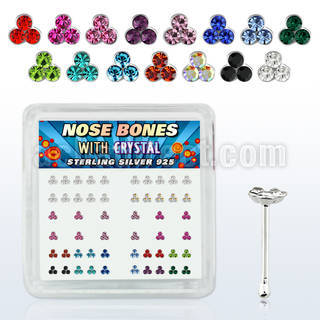 nbtrm caja display piercing nariz hueso plata esterlina 925 0 6mm cristal redondo triple 1mm distribuidor mayorista