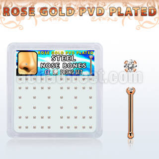 nbttz1xc box w rose gold steel nose bones w 1.5mm clear czs