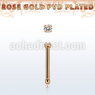 nbttzr15 rose gold  steel nose bone 20g w prong set clear 1.5mm cz