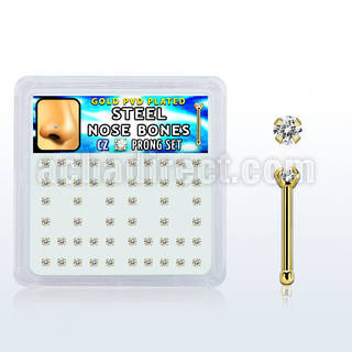 nbtz2xc caja unidades piercing nariz acero chapado pvd dorado hueso cz redonda color claro