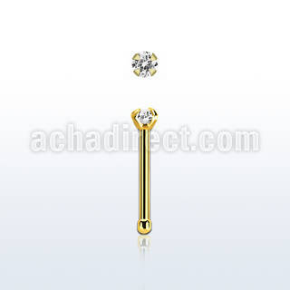 nbtzr2 piercing nariz hueso acero chapado pvd dorado cz redonda color claro
