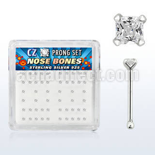 nbzqc caja display piercing nariz hueso plata esterlina 925 0 6mm zirconia claras cuadrado 2mm al por mayor
