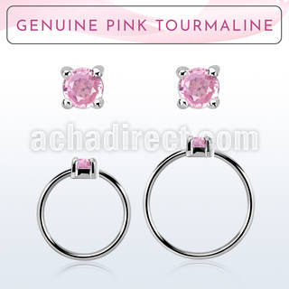 nhge3 aro continuo nariz plata 925 con genuina 2mm turmalina rosa engastada al por mayor