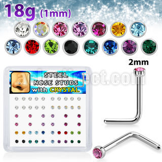 nlc18xm 316l steel nose studs round crystal tops assorted