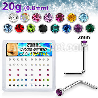 nlc20xm 316l steel nose studs round crystal tops assorted