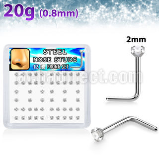 nlzr2xc 316l steel nose studs prong set round clear cz