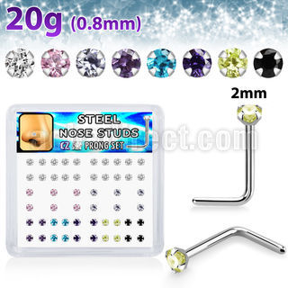nlzr2xm 316l steel nose studs prong set round cz assorted