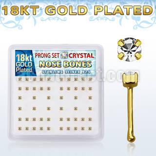 npbgc caja display piercing nariz hueso plata esterlina 925 oro 18 kts 0 6mm cristal claros redondos 1 8mm mayorista