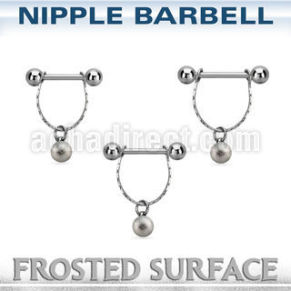npdl27 ssteel nipple barbell w chain 6mm frosted steel ball