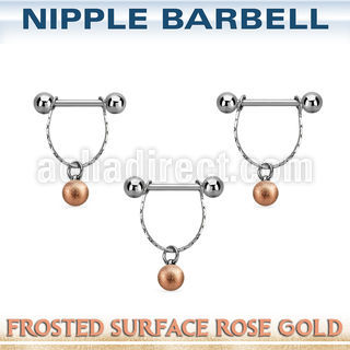 npdl29 steel nipple barbell w chain rosegold frosted steel ball