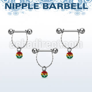 npdl31 banana pezon acero quirurgico bolas 5mm conectadas bola 6mm multi cristal ferido rayas color rasta al por mayor