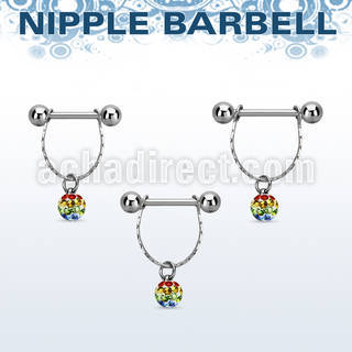 npdl32 banana pezon acero quirurgico bolas 5mm conectadas bola multi cristal ferido colores bandera arcoiris gay distribuidor mayorista