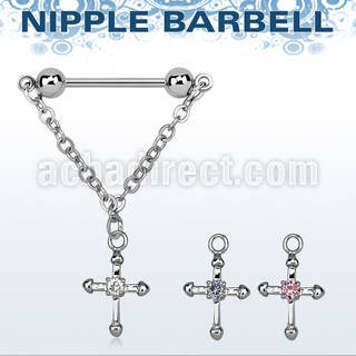 npdl3 barbell pezon acero quirurgico bolas 5mm conectadas traves cruz zirconita central al por mayor
