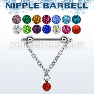 npdl4 barbell pezon acero quirurgico bolas 5mm conectadas traves multi cristal ferido 6mm al por mayor