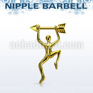 nptd14 barbell pezon acero 316l pvd dorado cono 5mm final flecha hombre colgando oro mayorista