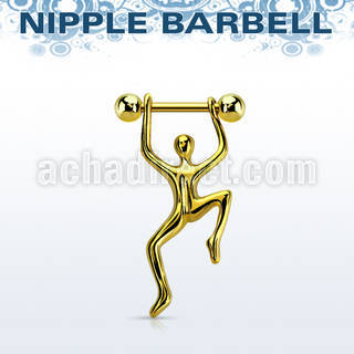 nptd7 barbell pezon acero 316l pvd dorado bolas 5mm hombre colgando oro mayorista