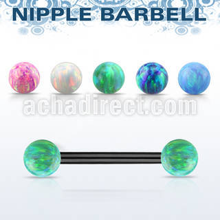 nptop5 barbell pezon acero 316l anodizado bola opalo 5mm lados al por mayor