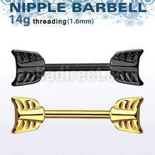 nptsh7 pvd 316l steel nipple barbell w casted steel arrow ends